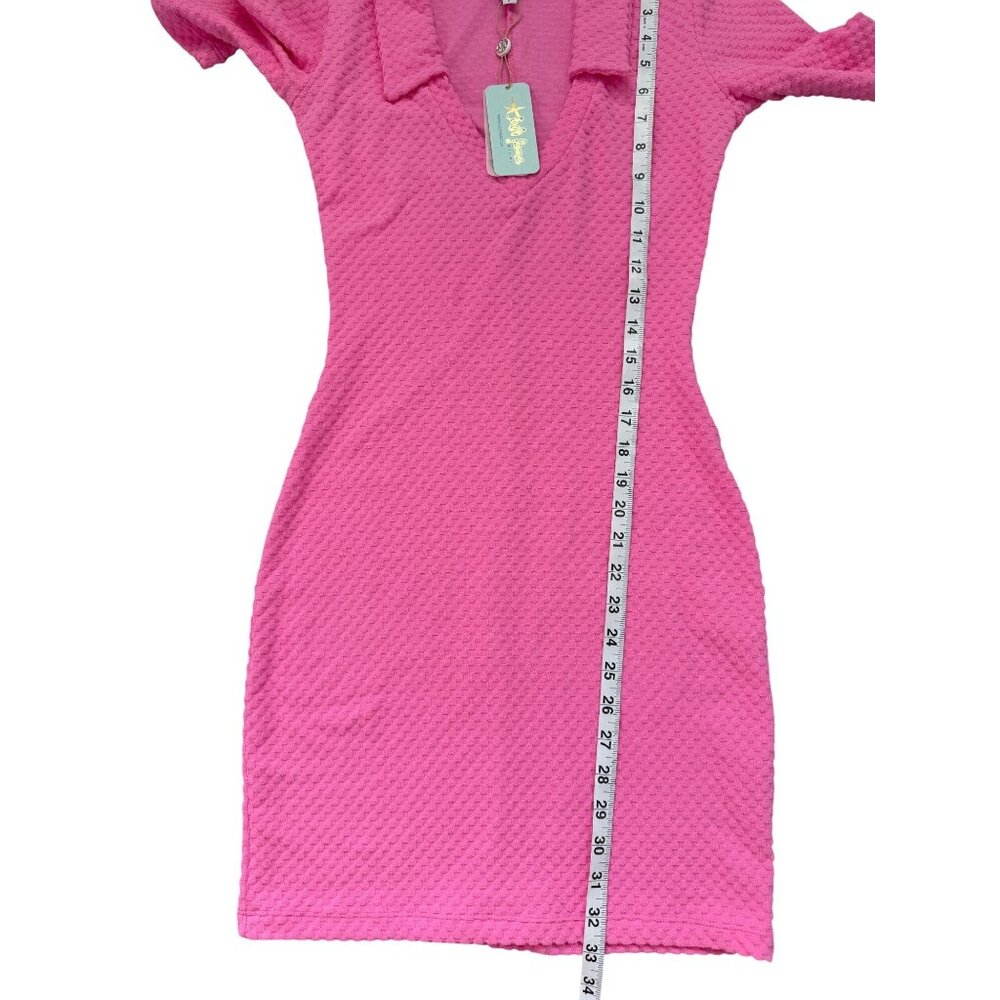 Luli Fama Size S Polo Dress Beach Fuzz Pink Deep-V Cover-Up Short Sleeve NEW - Picture 6 of 8